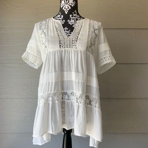 Maeve Anthro Cream Romantic Sheer Blouse - Small